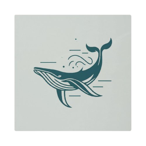 Blue Whale Swimming illustration Metal Print