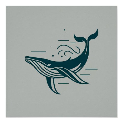 Blue Whale Swimming illustration Poster