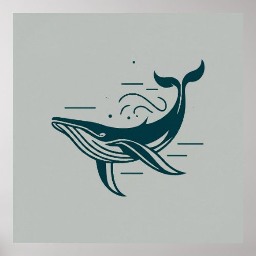 Blue Whale Swimming illustration Poster