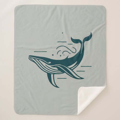 Blue Whale Swimming illustration Sherpa Blanket