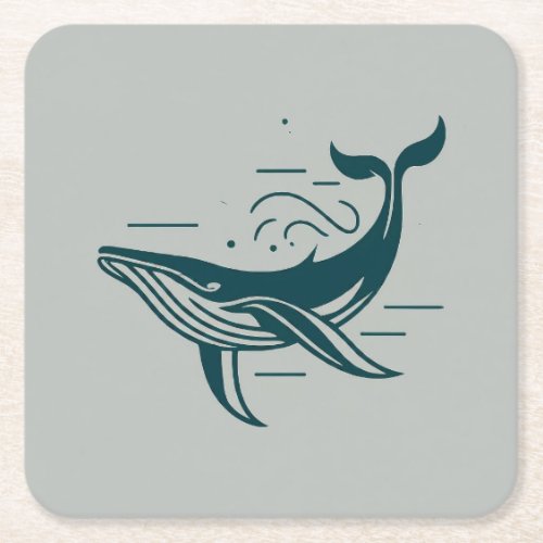 Blue Whale Swimming illustration Square Paper Coaster