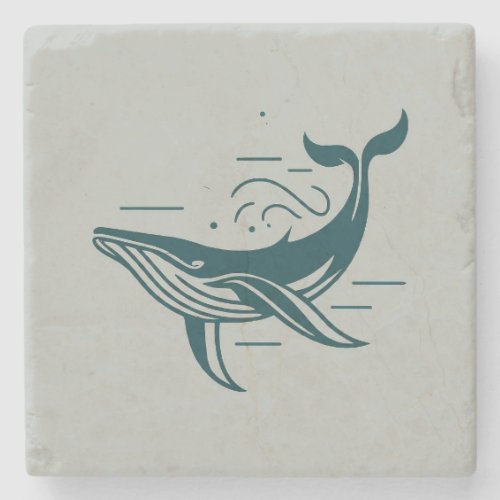 Blue Whale Swimming illustration Stone Coaster