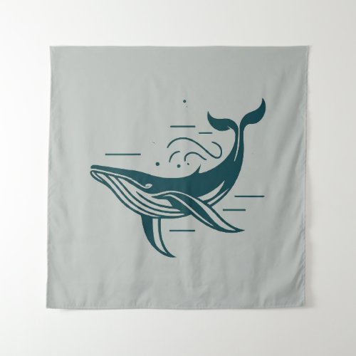 Blue Whale Swimming illustration Tapestry