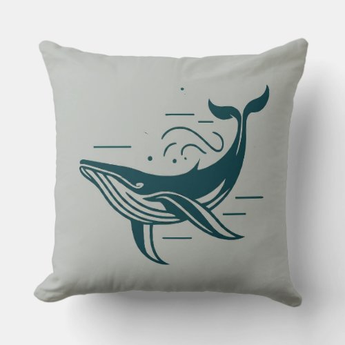 Blue Whale Swimming illustration Throw Pillow