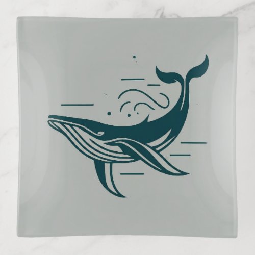 Blue Whale Swimming illustration Trinket Tray