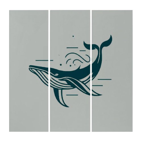 Blue Whale Swimming illustration Triptych