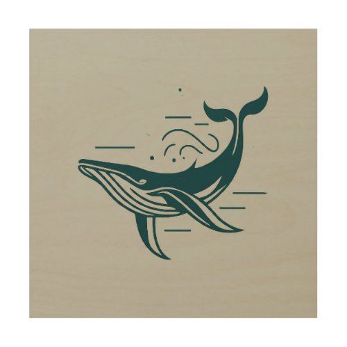 Blue Whale Swimming illustration Wood Wall Art