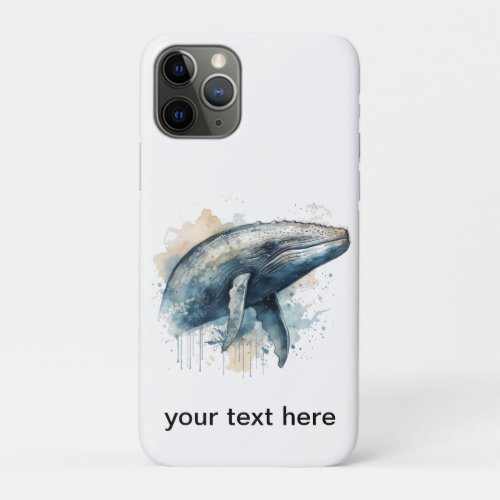 blue whale swimming in the ocean in watercolor iPhone 11 pro case