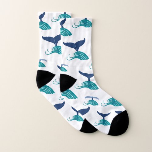 Blue Whale Tail Waves Sea Animal Ocean Marine Socks