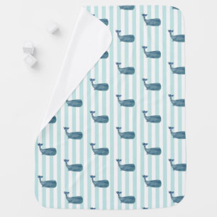 Blue Whale Teal Stripe Baby Blanket