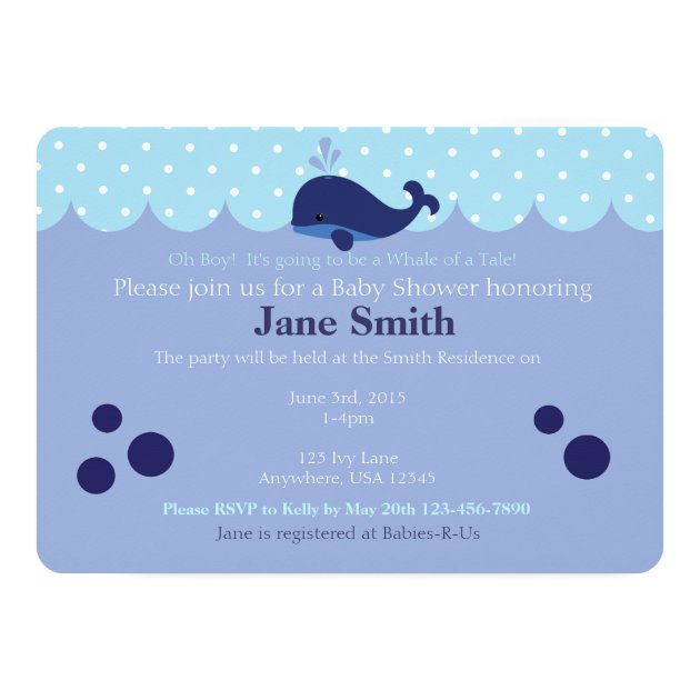Blue Whale Themed Baby Boy Shower Invitatio Invitation