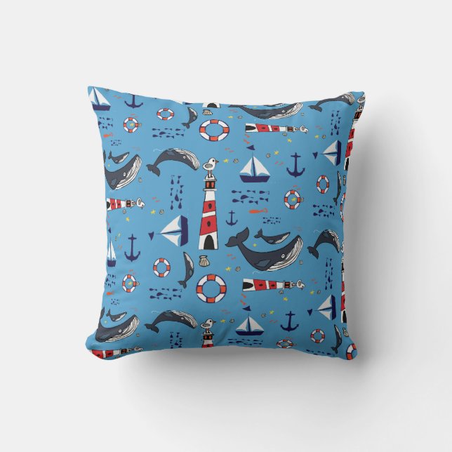 Blue Whale Throw Pillow (Front)