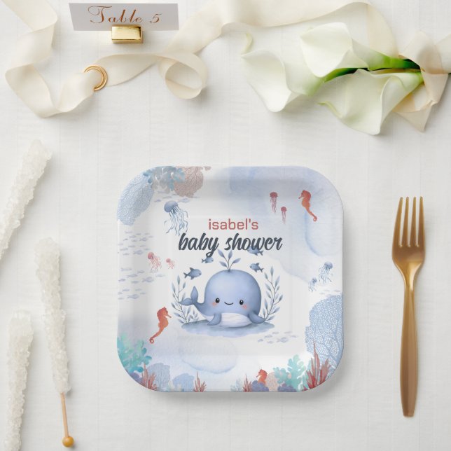 blue whale under sea baby shower paper plates (Wedding)