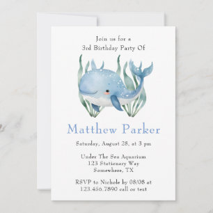 Blue Whale Under The Sea Boy Birthday Party Invitation