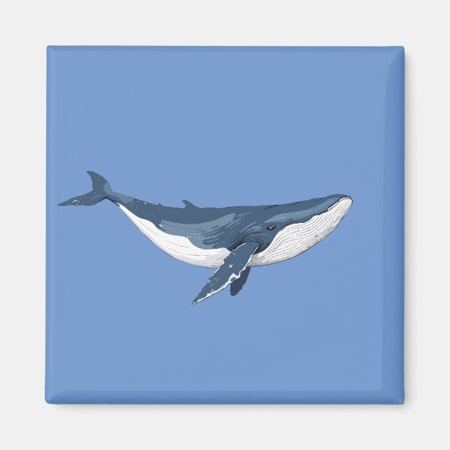 Blue Whale Vector Art Illustration Black and White Magnet (Front)