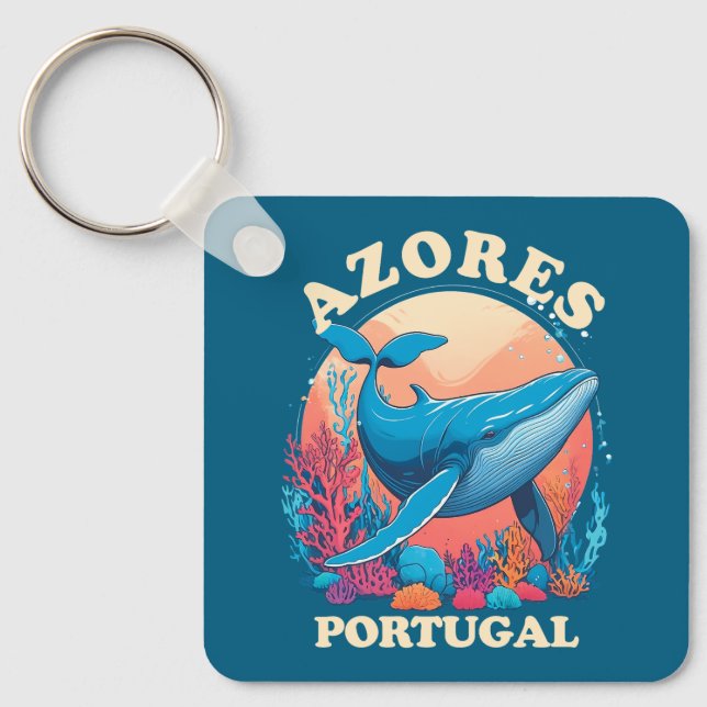 Blue Whale Watching in Azores Keychain (Front)