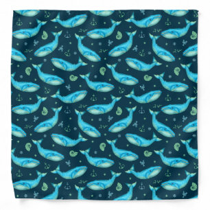 Blue Whale Watching Nautical Beach Sea Pattern Bandana