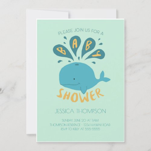 Blue Whale Water Baby Boy Unisex Shower Invitation