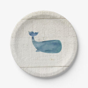 Blue Whale Watercolor Texture Paper Plates