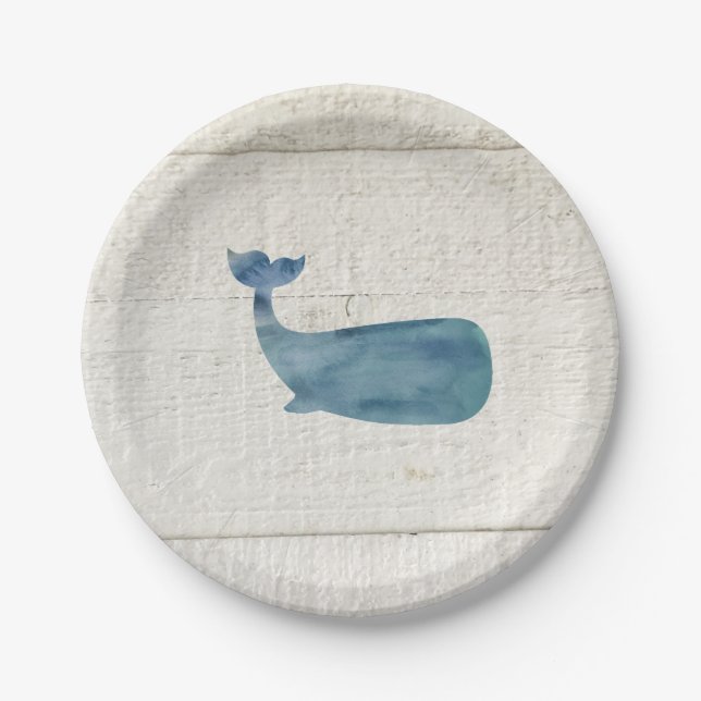 Blue Whale Watercolor Texture Paper Plates (Front)