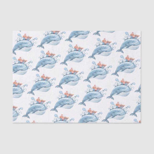 Blue Whale Watercolor Tissue Paper (Front)
