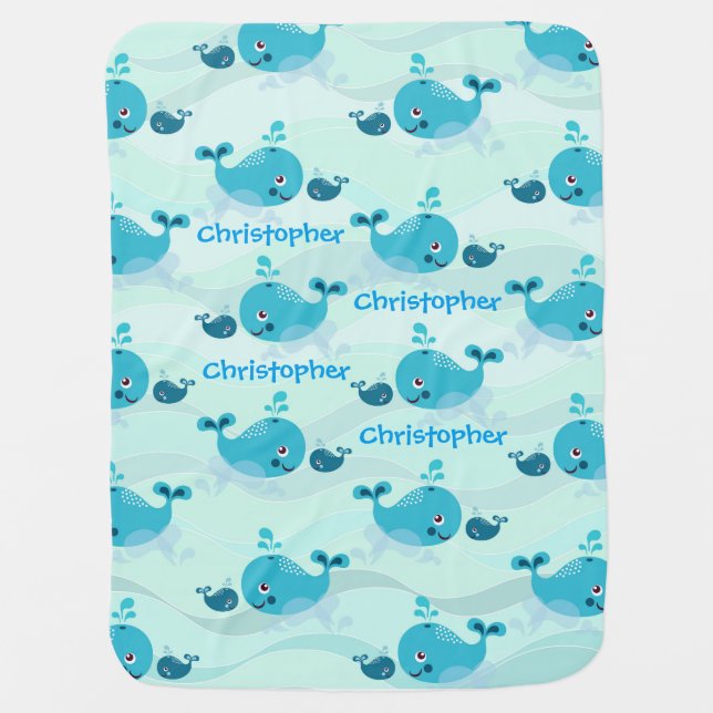 Blue Whale With Baby in Ocean Baby Blanket (Front)