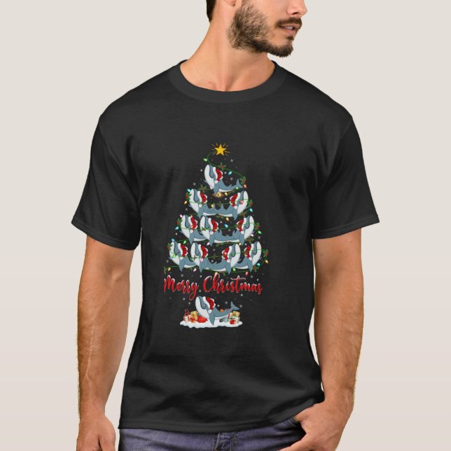 Blue Whale Xmas Lighting Santa Blue Whale Christma T-Shirt (Front)