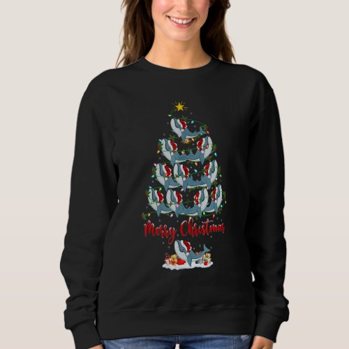 Blue Whale  Xmas Lights Blue Whale Christmas Tree Sweatshirt