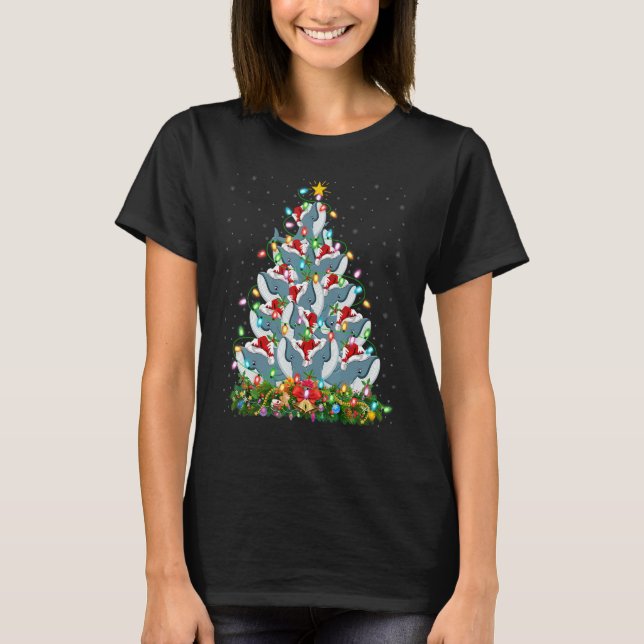 Blue Whale  Xmas Lights Santa Blue Whale Christmas T-Shirt (Front)