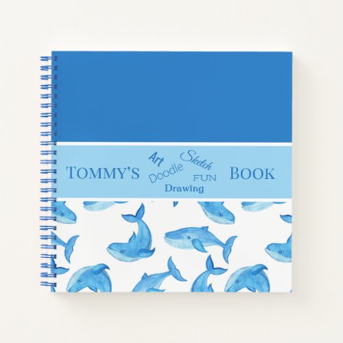 Blue Whale Your Name Ocean Sea Life Kids Sketch Notebook