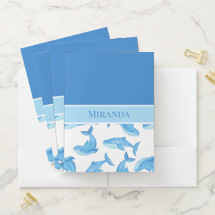 Blue Whale Your Name Ocean Sea Life Pocket Folder