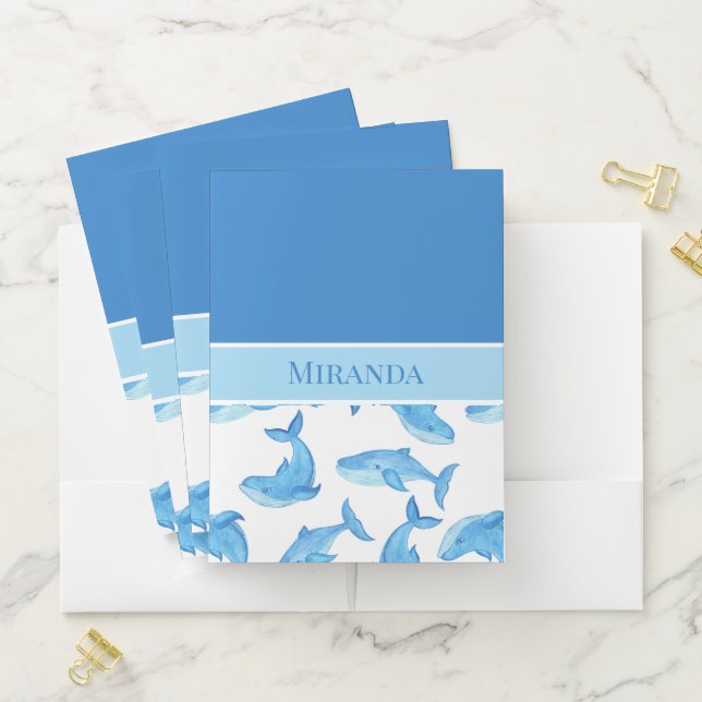 Blue Whale Your Name Ocean Sea Life Pocket Folder (In Situ)