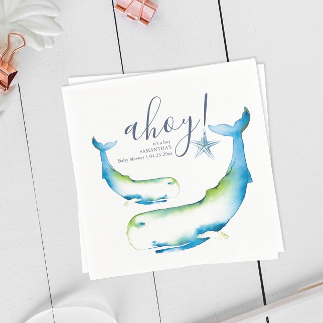 Blue Whales and Starfish Ocean Shower Personalized Napkins (Personalized Napkins Blue Whales and Starfish Ocean Shower )