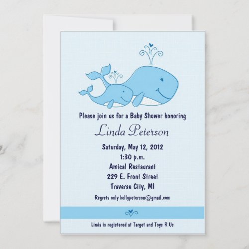 Blue Whales Baby Shower Invitations