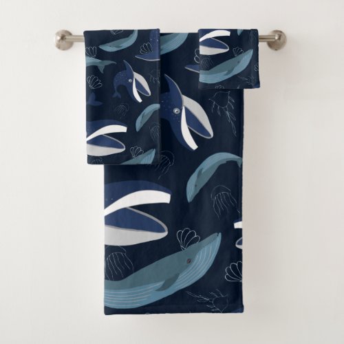 Blue Whales Bath Towel Set