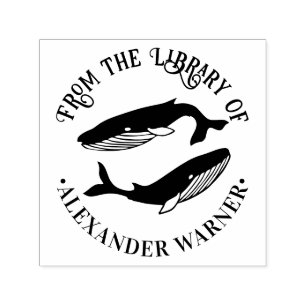 Blue Whales Beach Theme Round Library Book Self-inking Stamp