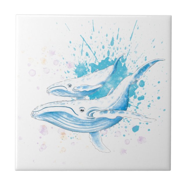 Blue Whales Color Splash Tile (Front)