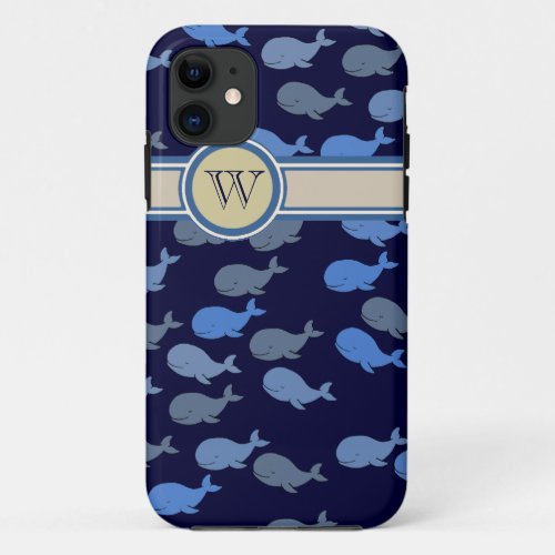 blue whales custom monogram iPhone 11 case