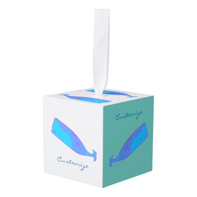 blue whales customized  cube ornament (Front Angled)