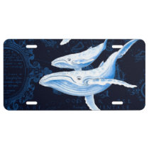 Blue Whales Family Indigo License Plate