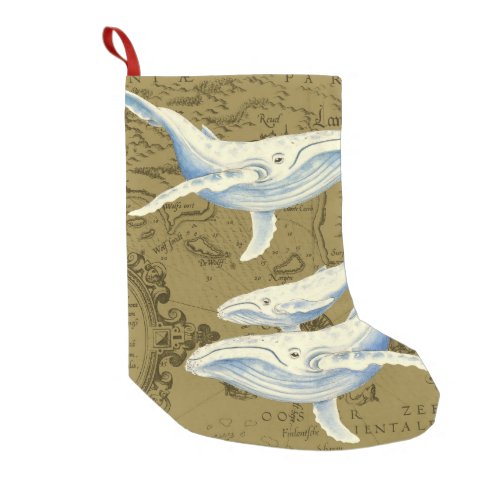 Blue Whales Family Olive Green Small Christmas Stocking