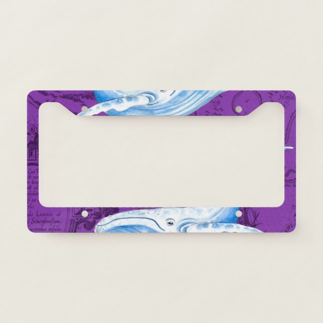Blue Whales Family Purple License Plate Frame (Front)