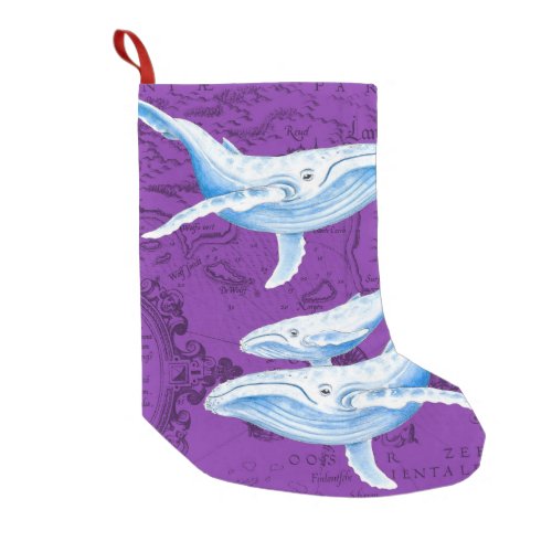Blue Whales Family Purple Small Christmas Stocking