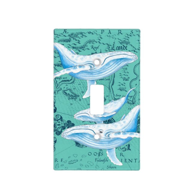 Blue Whales Family Teal Light Switch Cover (Front)