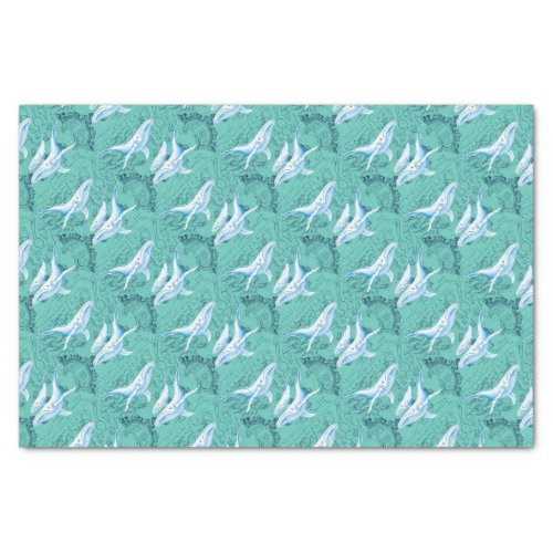 Blue Whales Family Teal Tissue Paper