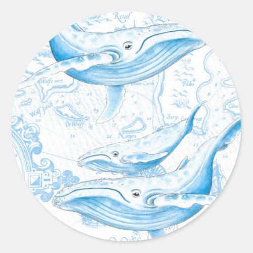Blue Whales Family White Classic Round Sticker