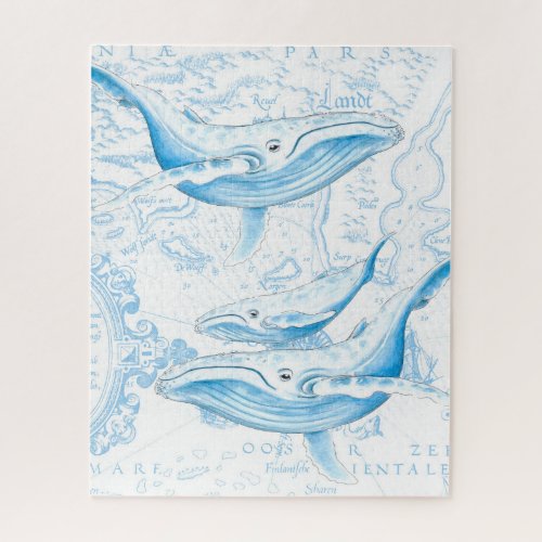 Blue Whales Family White Jigsaw Puzzle