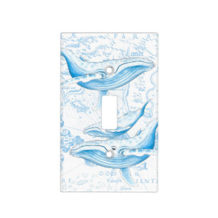 Blue Whales Family White Light Switch Cover