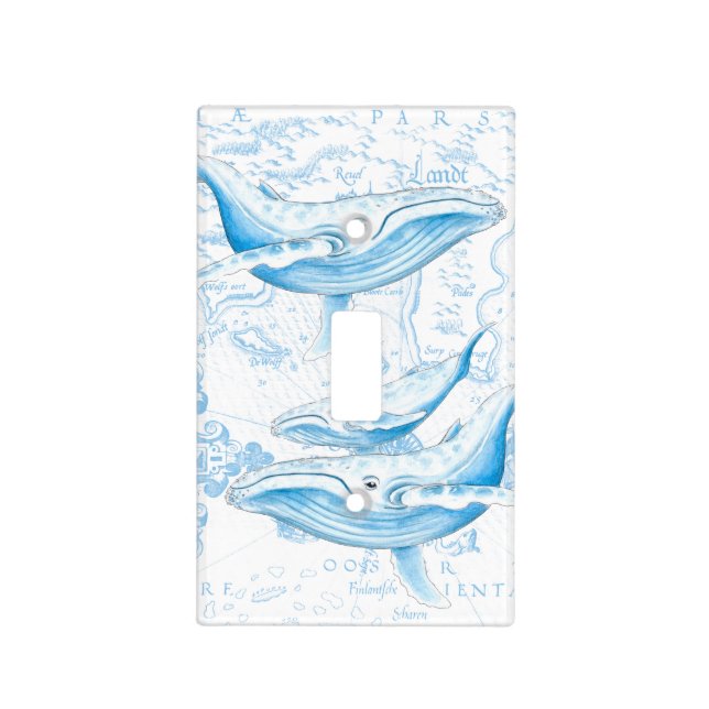 Blue Whales Family White Light Switch Cover (Front)