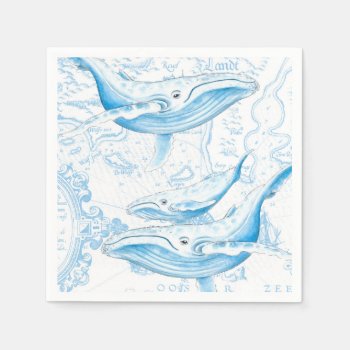 Blue Whales Family White Napkins by EveyArtStore at Zazzle